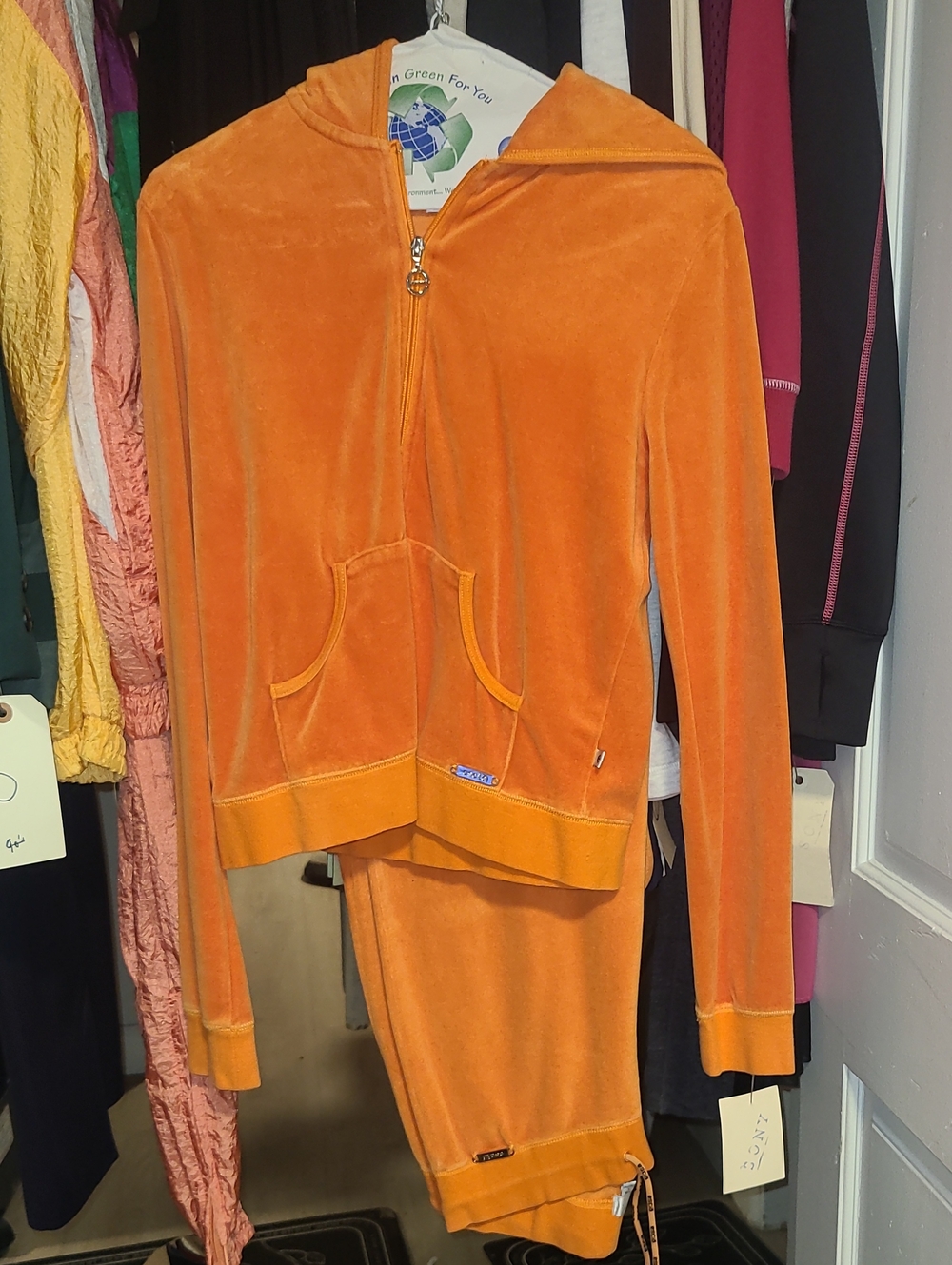 Orange Velour Zip Hoodie & Jogger Set - Women